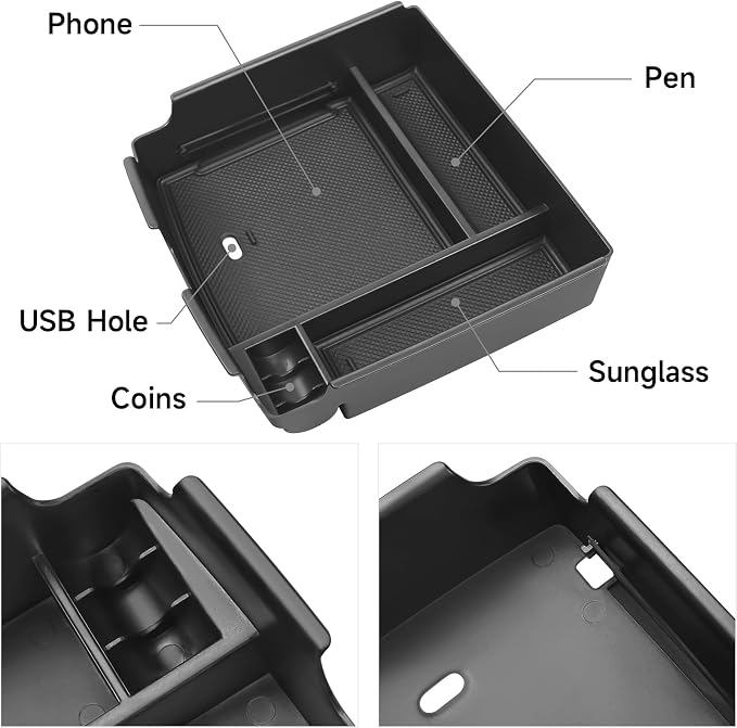 Center Console Organizer Compatible with Kia Carnival 2026 2025 2024 2023 2022 (LX/LXS/EX/SX/SX Prestige) Accessories Black ABS Plastic Material Armrest Secondary Storage Box