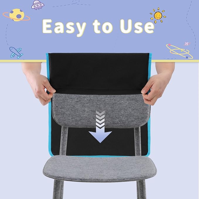 24 PCS Chair Pockets for Classroom, 15.6x16.8 Inch Seat Pockets for Classroom Chairs, Black Seat Sacks for Classroom Chairs with Name Tag, Back of Chair Organizer for Kids in Classroom