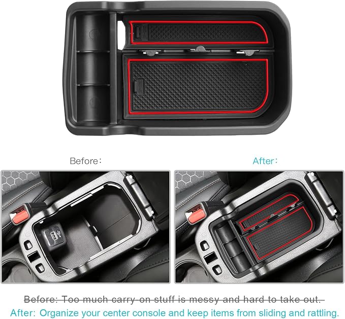 CDEFG Center Console Accessory Organizer Compatible with 2017 2018 2019 2020 2021 Compass, ABS Material Armrest Box Insert Tray Glove Secondary Storage Box (Red for Compass)