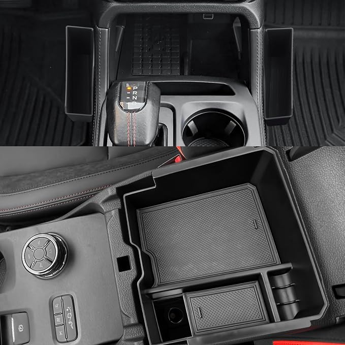 CDEFG 3Pcs for 2026 Ford Ranger Center Console Organizer for 2026 Ford Ranger (Raptor/Lariat/XLT/XL) Accessories Middle Console Tray Armrest Storage Box Gear Shift Side Pocket Trash Can