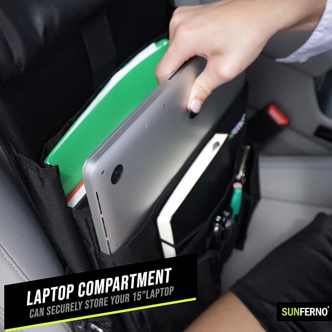 Sunferno Car Front Seat Organizer - Truck Cab Organizer & Car Seat Storage Organizers - Hanging Car Organizer Multiple Pockets Storing Documents Laptop - Car Office Organizer - Front Seat SUV, Truck