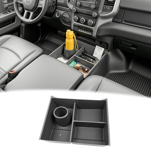 Bench Seat Floor Organizer Compatible with 2013-2025 Ram 1500 2500 3500-5500 Classic Center Console Storage Organizer Under Seat Box Bin Cup Holder for RAM Accessories(RAM Classic Bench Seat)