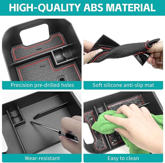 Center Console Organizer Tray Compatible with 2019-2025 Toyota RAV4 & Prime Accessories, ABS Material Insert Armrest Secondary Storage Box for RAV-4 Interior Accessories, Red