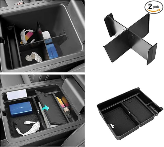 2PCS Center Console Organizer & Armrest Divider Compatible with Honda 2023-2026 Pilot & 2024-2026 Passport & 2024 2025 Ridgeline Accessories Insert Armrest Hidden Organizer
