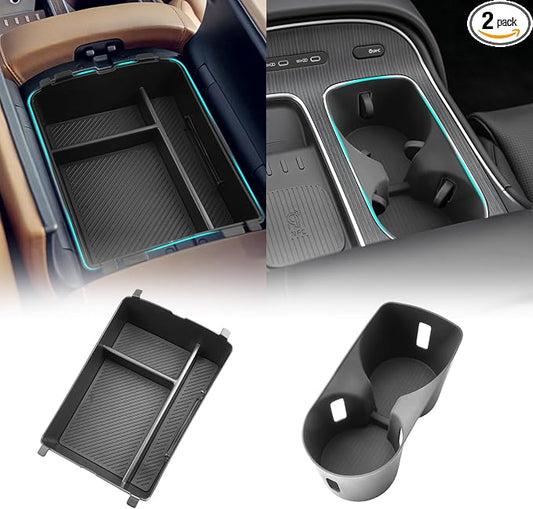 SHAOHAO 2 Pcs for 2026 Hyundai Palisade Center Console Organizer for 2026 Hyundai Palisade Calligraphy Accessories Console Tray & Cup Holder 2026 Palisade LX3 Armrest Insert Box (Only for 7-Seat)