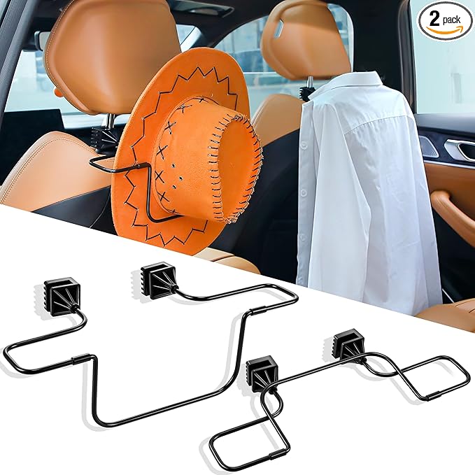 2 Pack Cowboy Hat Holder Rack for Truck SUV,Foldable Car Hat Holder, Car Clothes Hanger Bar Coat Hanger for Truck Seat Accessories, Automotive Seat Back Storage Organizer - Easy to Install