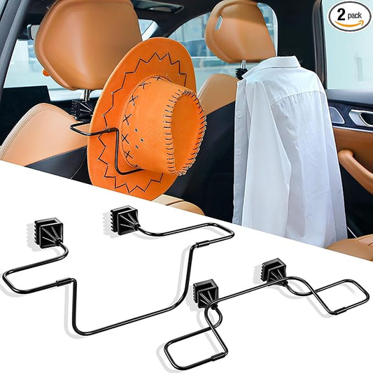 2 Pack Cowboy Hat Holder Rack for Truck SUV,Foldable Car Hat Holder, Car Clothes Hanger Bar Coat Hanger for Truck Seat Accessories, Automotive Seat Back Storage Organizer - Easy to Install