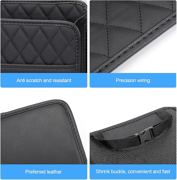 Car Seat Back Organizer, Leather Multipurpose Collapsible Vehicle Backseat Hanging Bag, Portable Automotive Interior Seat Storage Organizer, Universal for SUV RV Truck (Black)