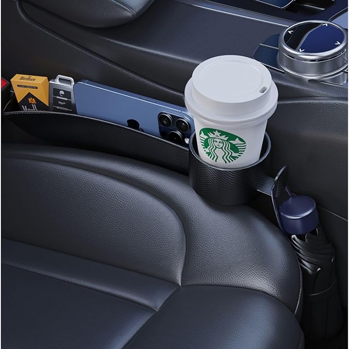 Car Seat Gap Filler Organizer 2 Pack, 4-in-1 Universal Car Seat Gap Plug with Cup Holder & Storage Hook, Front Seat Console Gap Stopper Prevents Dropping, Fits Most Cars SUVs Trucks (Black)