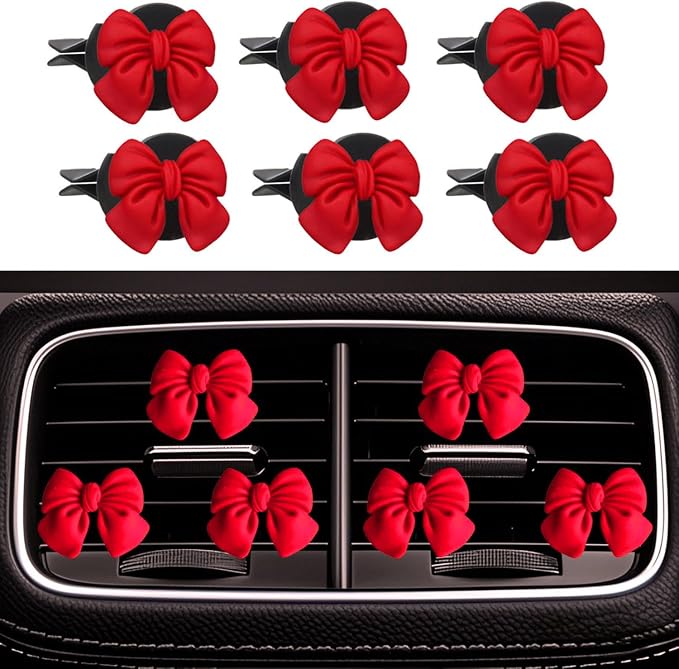 15 pcs Bow Car Air Freshener with Car Mini Hooks Coquette Cute Girly Car Decor Accessories Interior Aesthetic Decorations Stuff for Women Girl (Red, Medium)