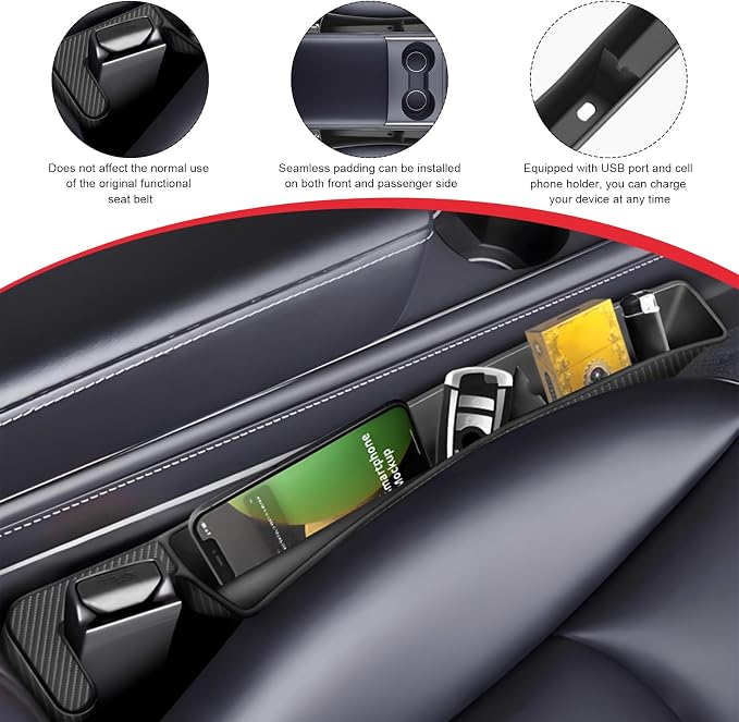 KVAEY 2PCS Car Seat Gap Filler, Automotive Seat Organizer Fill The Gap Between Seat and Console, Universal Car Gap Seat Storage for Phone Wallets and Keys, Car Accessories (Black)