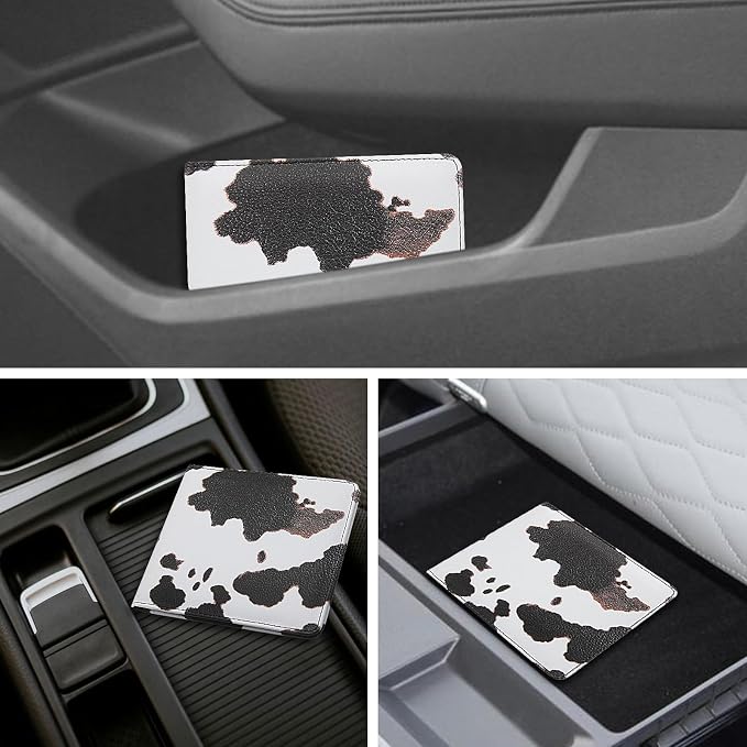 Car Registration and Insurance Holder, Premium Pu Leather Vehicle Glove Box Organizer - for Driver License, Cards & Essential Documents (S-Cow)