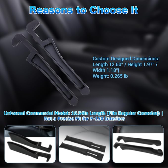 Half-Sized Seat Gap Filler Compatible with Ford F150 F250 F350 F450| Zero Obstruction to Lower Center Console Storage | Anti-Drop Organizer | Window Breaker Interior Accessories