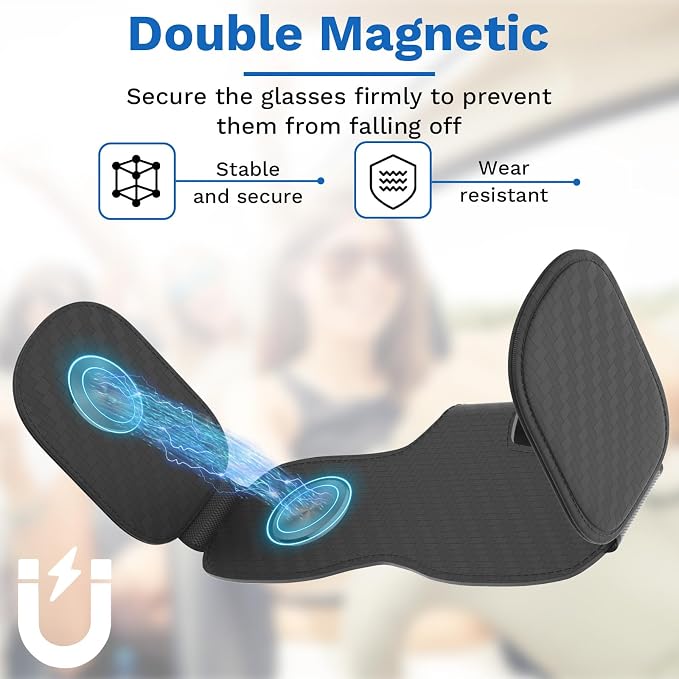 BFXM Sunglass Holder for Car Double Clip, Car Accessories Sunglasses Clip for Car Visor, Magnetic Leather for Car Visor, Cars Sun Visor Ticket Card Clip