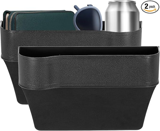 HARFINGTON 2pcs Car Seat Gap Filler Organizer 10.2 x 6.5 x 2.4 Inch ABS Universal Car Organizer Storage Box Between Seat and Console (Left+Right) with Cup Holders for Phone Keys, Black