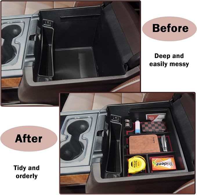 Center Console Organizer Fit Sierra/Silverado 1500 & Yukon/Tahoe/Suburban | Full Coverage, Compatible with 2014-2018 GMC Sierra 1500 /Chevy Silverado 1500,2015-2020 Yukon XL/Tahoe/Suburban