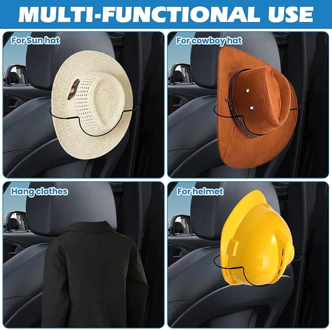2 Folding Design Hat Rack, Cowboy Hat Holder For Truck SUV Car To Keep-Hat-Shape, Automotive Seat Back Hard Hats Holder Car Clothes Hanger, Cowboy Hats Organizer for Auto Travel