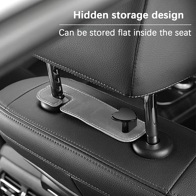 Car Seat Headrest Hook, 2PCS Suede Leather Cute Love Heart Type Vehicle Storage Hanger for Purse Bag, Auto Interior Seat Back Organizer Accessories, Universal for SUV Sedan Truck (Gray)