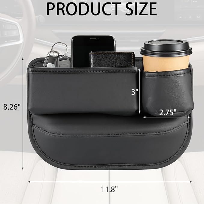 2 Pack Car Seat Gap Filler Organizer, Stop Dropping Phone/Keys - with Cup Holder for Drinks, Universal Fit for Cars/SUVs