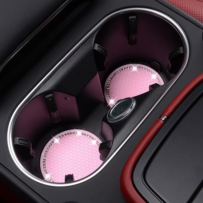 12 Pcs Bling Car Interior Accessories，Universal Car Seat Headrest Hook，Daisy Flower Air Vent Clip，Bling Car Coasters, Bling Cup Holder Insert Coasters