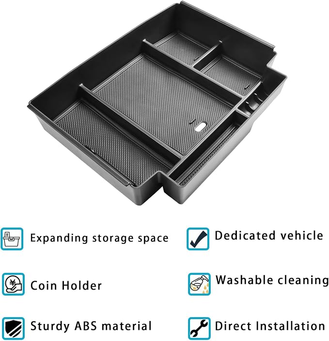 EDBETOS Power Sliding Console Organizer Compatible with 2021-2024 2025 2026 Chevy Tahoe Suburban/GMC Yukon Accessories Armrest Box Insert Tray,(NOT Fit Standard Console with charging socket),Black