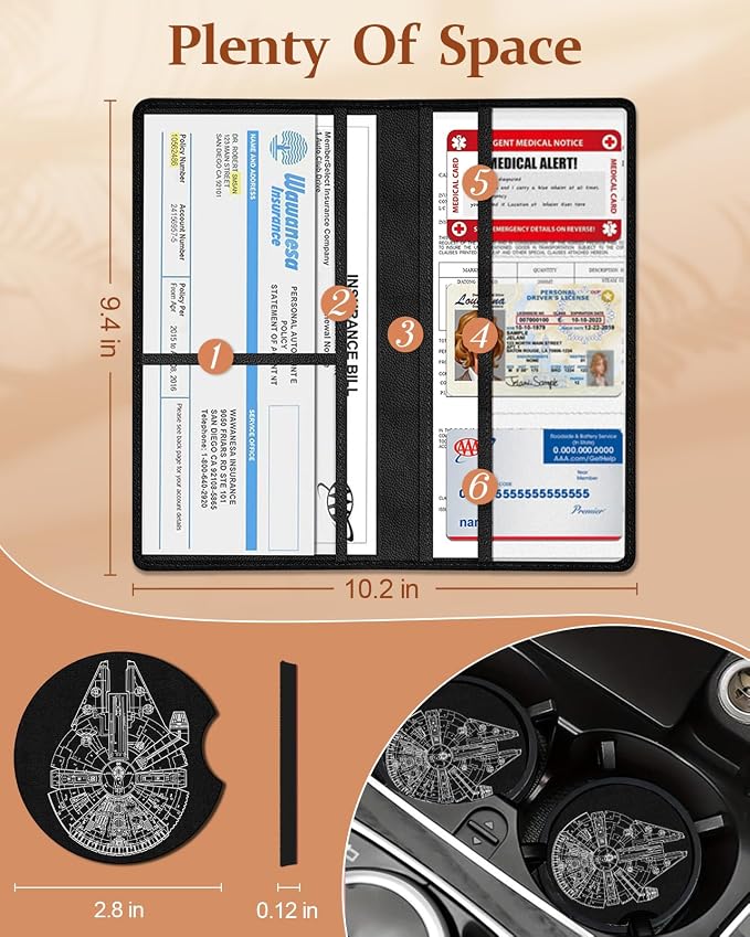 Slohif Car Registration and Insurance Card Holder with Magnetic Shut - Vehicle Glove Box Organizer Women Leather Automobile License Holders Coasters Auto Accessories Case for Document,Airship
