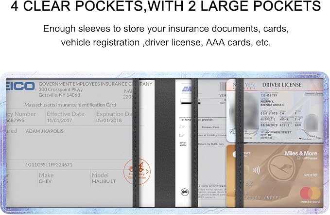 LumiMokki Car Registration and Insurance Holder, Leather Registration and Insurance Card Holder, Vehicle Glove Box Organizer - For Documents, Cards, License (Marble)