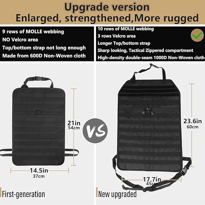 Universal Tactical Car Seat Back Organizer Bag Tactical Molle Vehicle Organizers Panel Vehicle Protector Organizers with 5 Detachable Pouches for Car (Upgraded D Black)