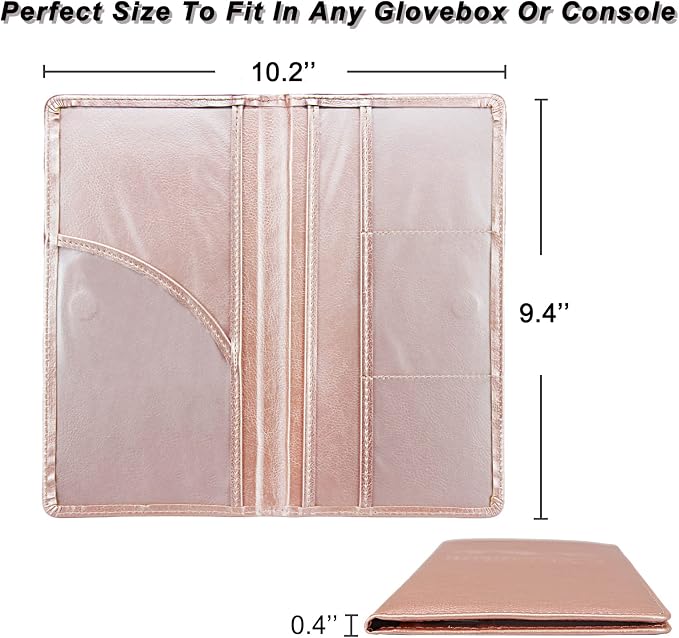 Car Registration and Insurance Holder, Premium Leather Insurance and Registration Holder,vehicle Glove Box Car Organizer, with Magnetic Shut for Cards, Driver License (Rose Gold)