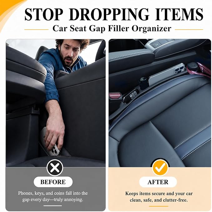 2 PCS Car Seat Gap Filler Compatible with Toyota RAV4, Highlander, Grand Highlander, 4Runner & Sequoia Accessories, Seat Gap Organizer with Emergency Glass Breaker & 1 Sunglasses Holder, Black