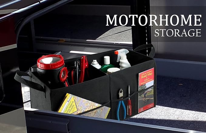 Handy Laundry Fold-Away Car Trunk Organizer – Non-Slip Securing Fasteners – 22 x 10 x 11 Inches – Prevents Shifting and Rolling (Black) (Pack of 2)