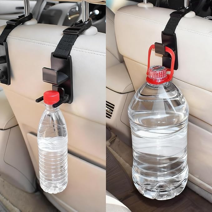 2PCS Car Headrest Hooks, Vehicle Seat Front ＆ Back Storage Hanger with Clip, 360° Adjustable Automotive Organizer Accessories for Purse Bags Grocery, Universal for Most Vehicles