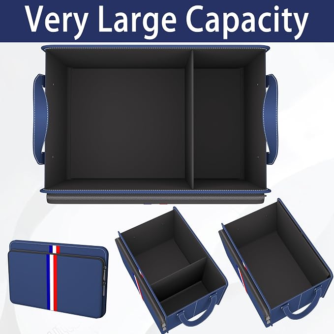 Homeve Trunk Organizer for Car, Waterproof Collapsible 3 Compartments Car Organizer, Foldable Storage for Car Accessories, Tools, Sundries for Women Men, Tote Bag (Blue, Standard)