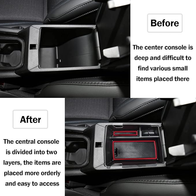 Center Console Organizer Tray Compatible with Jeep Compass 2022 2023 2024 2025 Accessories Insert Armrest Glove Box Secondary Storage Divider ABS Materials，Red