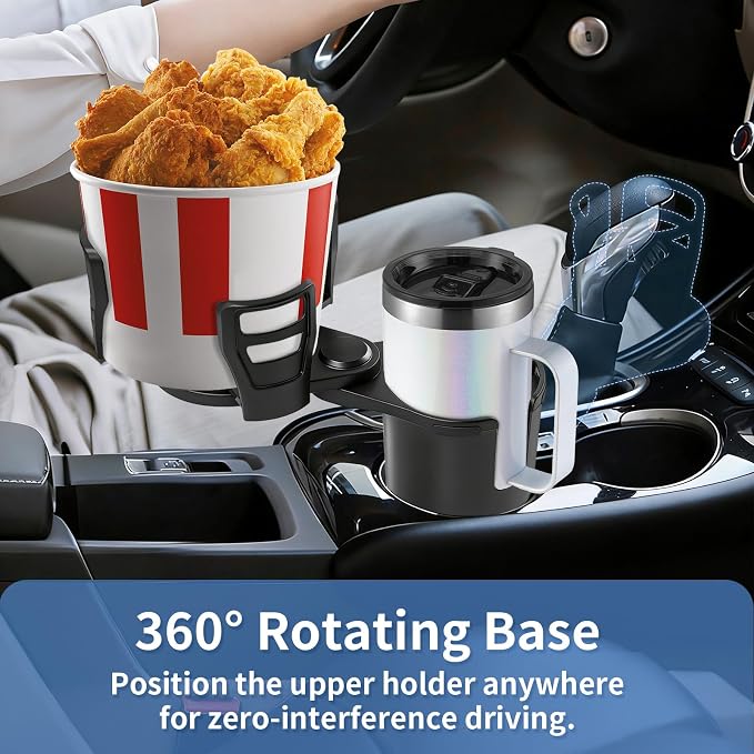 2 in 1 Car Cup Holder Expander, Adjustable Base (2.6-3.9") Dual Cup Holder Extender for Car, Universal Large Drink Holder Adapter Fits 32/40 oz Yeti, Hydro Flask, Mugs & Bottles, 360° Swivel