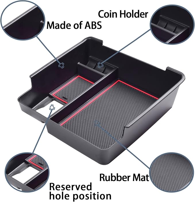 EDBETOS Center Console Organizer Tray Compatible with Nissan Frontier 2022 2023 2024 2025 2026 Pickup Truck Accessories Interior Armrest Storage Box Insert Tray, USB Cable Hole, ABS Material, Red