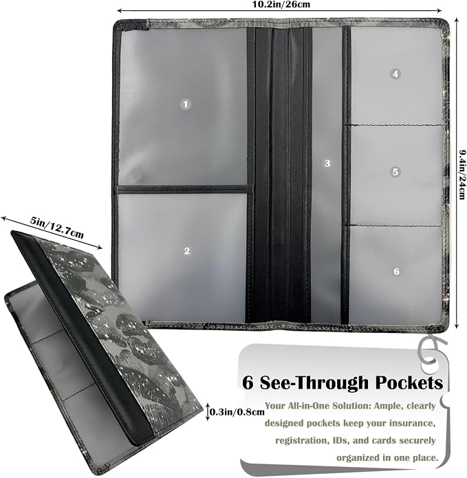 Car Registration and Insurance Holder with Magnetic Closure, Universal Document Organizer for License, Insurance Cards & Glove Box Storage (Lip print-Black)