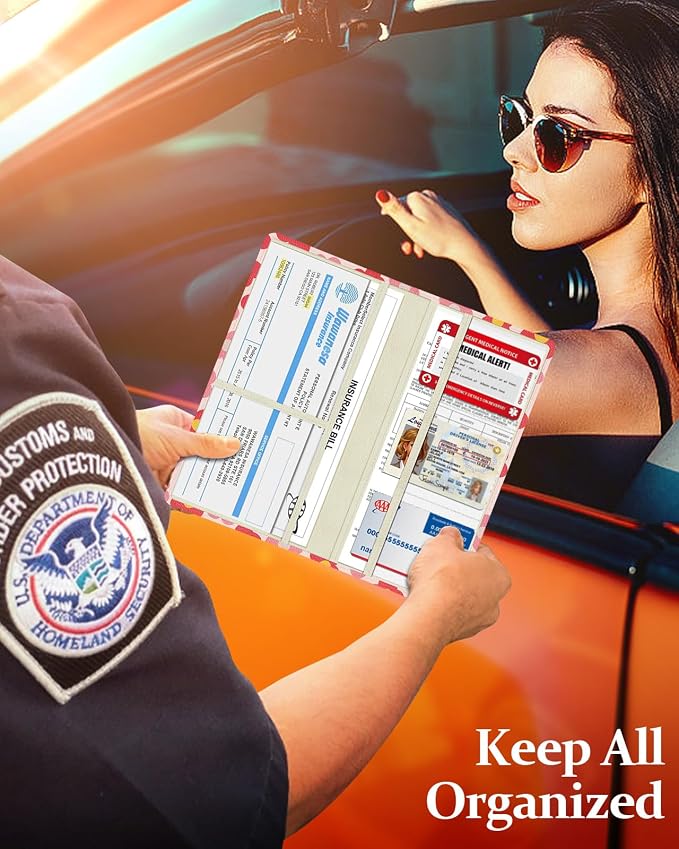 Slohif Car Registration and Insurance Card Holder - Floral Vehicle Glove Box Organizer Women with Magnetic Shut Leather Automobile License Holders Coasters Auto Accessories Case for Document