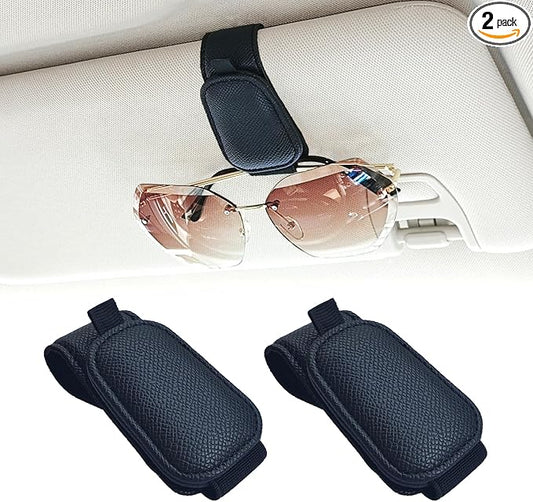 Yuoyar 2 Packs Magnetic Sunglass Holder for Car Visor (Black) | Magnetic Interior Car Accessories
