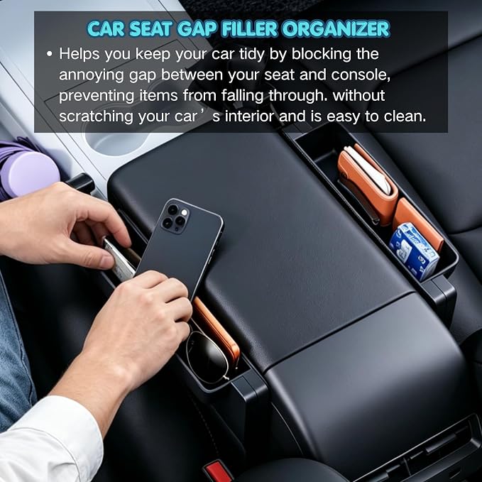 2-in-1 Car Steering Wheel Desk & Seat Gap Organizer Tray | Carbon Fiber Finish, Foldable Adjustable, Multi-use for Laptop Work, Eating and Storage, Gifts for Truck/ Tesla or SUV Owners