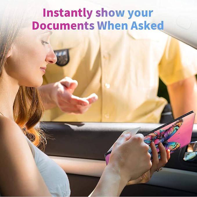 Car Registration and Insurance Holder,PU Leather Car License Document Insurance and Registration Card Holder Men Women Vehicle Glove Box Organizer Auto Accessories-Surreal Elephant Butterfly