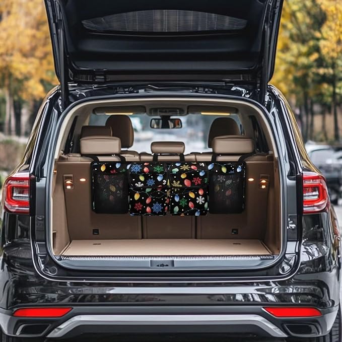 Car Trunk Organizer Christmas Snowflake Light Strips Car Back Seat Hanging Storage Bag Collapsible Large Capacity Storage Bag Automotive Interior Accessories for Sedans SUV Jeep