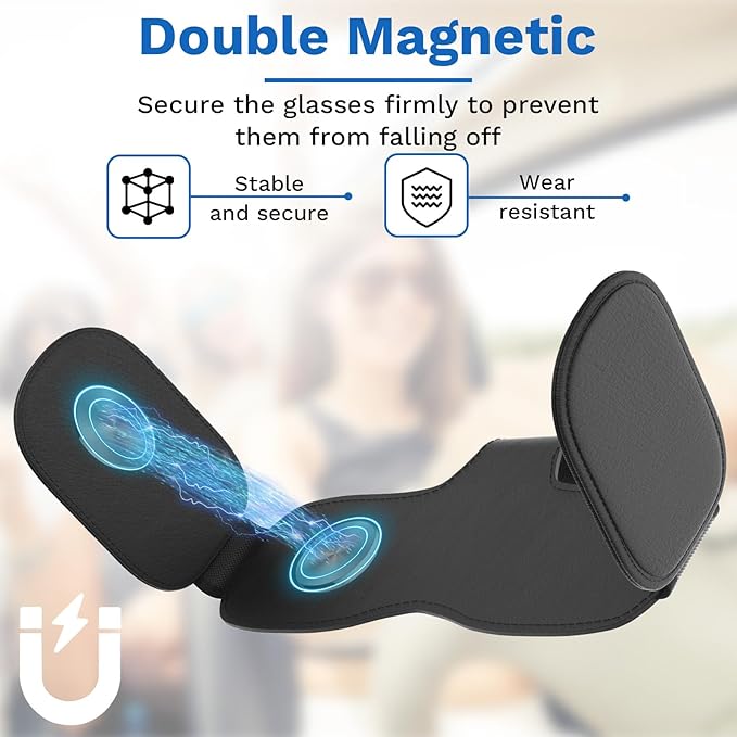 BFXM Sunglass Holder for Car Double Clip, Car Accessories Sunglasses Clip for Car Visor, Magnetic Leather for Car Visor, Cars Sun Visor Ticket Card Clip