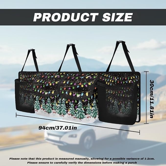 Christmas Prints Car Trunk Organizer Hanging Car Back Seat Storage Bag Auto Cargo Bag Automotive interior Accessories for Most Sedans SUV Jeep Trucks MPV Van
