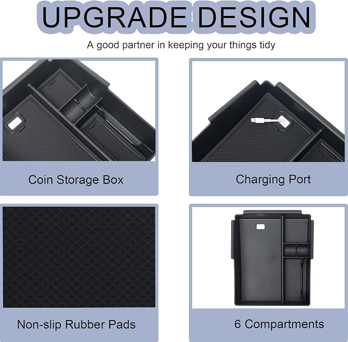 Upgraded Design Center Console Organizer Tray for Hyundai Santa Cruz 2022-2024 - Custom Fit Armrest Insert, Non-Slip ABS Matte Black (Fits SE/SEL Only, Excludes Limited & XRT)
