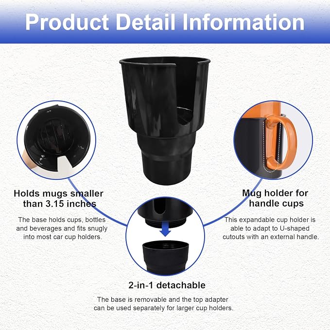 Dickno Cup Holder Expander for Car, 4 Inch Car Cup Holder Expander Adapter, Detachable Expander Car Coffee Mug Adapter Organizer, Car Cup Holder for 32-50 oz Bottles & Cups