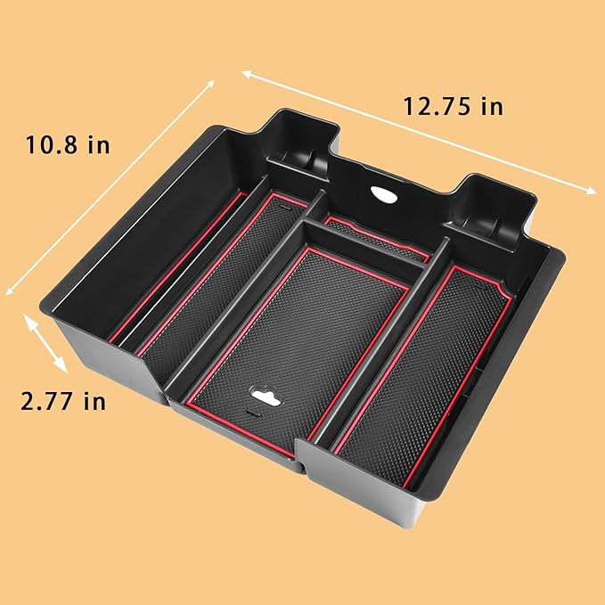 [Full-Coverage ] Center Console Organizer Compatible with 2019-2022 Chevy Silverado 1500/GMC Sierra 1500 and 2020-2023 Silverado/Sierra 2500/3500HD Accessories, Armrest Insert Tray, Red