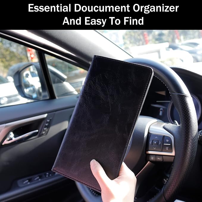 UYYE Auto Car Registration and Insurance Holder - PU Leather Vehicle Glove Box Organizer Wallet, Interior Accessories Case Holder for Essential Automobile Documents（Black）