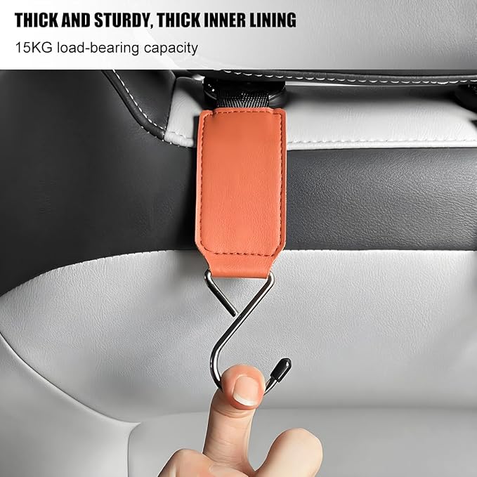 HZEL Car Seat Headrest Hook, 2PCS Multifunctional Vehicle Seat Back Hanger Holder for Purse Bags Coat, Automotive Interior Organizer Storage Hook, Universal for Automobile RV Truck (Orange)