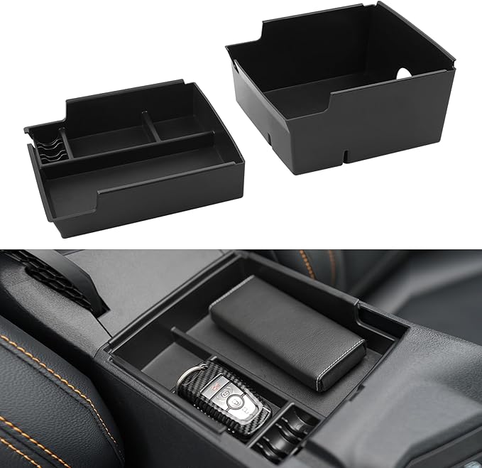 Center Console Organizer Tray Ford Bronco Tray Compatible For Ford Bronco 2021-2024 2/4 Doors (Not for Sport & 2025) Accessories, Center Armrest Storage Box Upper and Lower, 2PCS